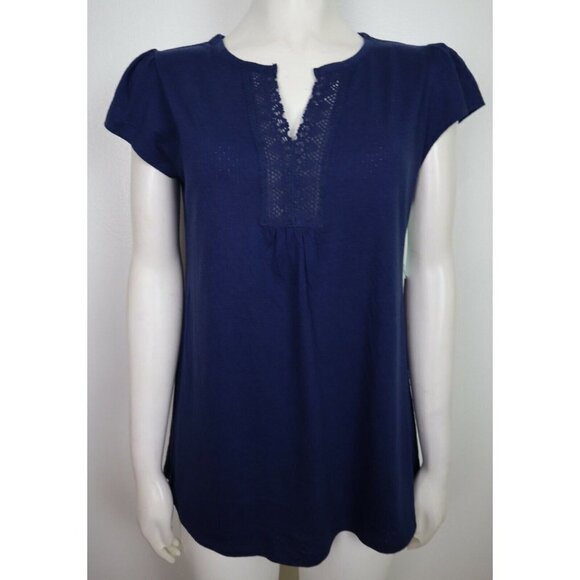 WOMEN'S NAVY BLUE SHORT SLEEVE PAJAMA TOP - EARTH ANGELS - SIZE S - NEW WITH TAG - Picture 1 of 5